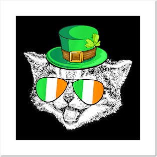 Cute Cat Irish Flag St Patrick's Day Men Women Kids Posters and Art